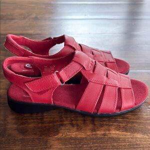 NWOT Dr. Scholls Red Leather Slingback Fisherman Sandals Size 7.5